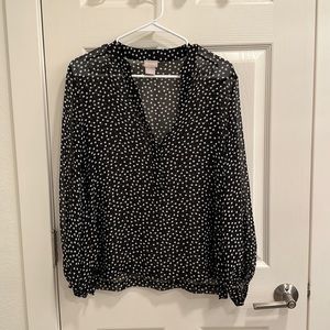 Chicos Black White Poka Dot Sheer Bishop Top